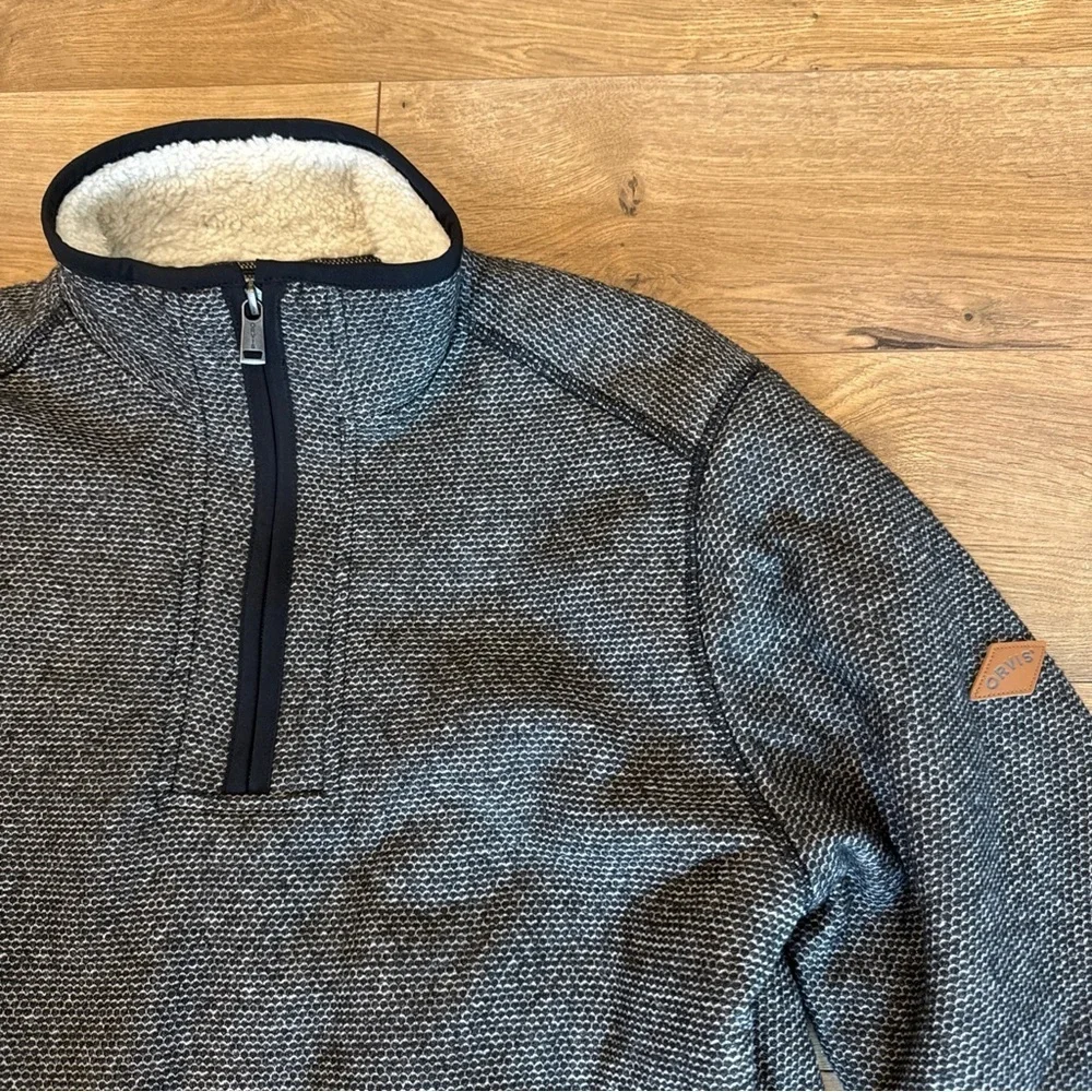 Orvis Black Gray Sherpa Lined 1/4 Zip Pullover Men's Small with Pockets - Picture 3 of 9